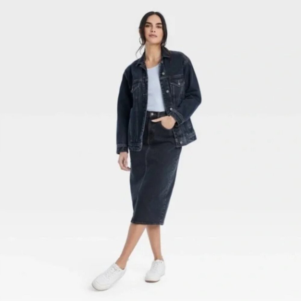 Women's High-Rise Denim Midi Skirt -Universal Thread™ Black Wash new, Size 8